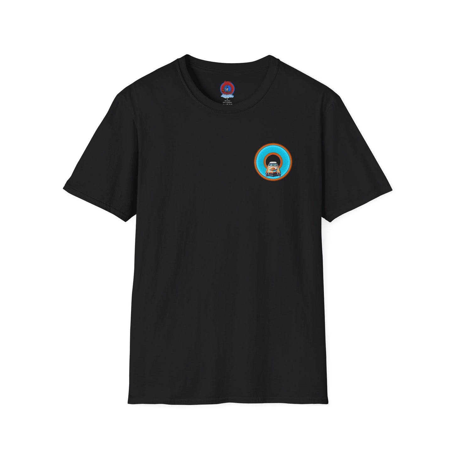Classic Donut Tee - Unisex Soft-Style - "Cadillac Rainbow Spaghetti Incident" - series 1.0  - variant 2 - blue/orange donut