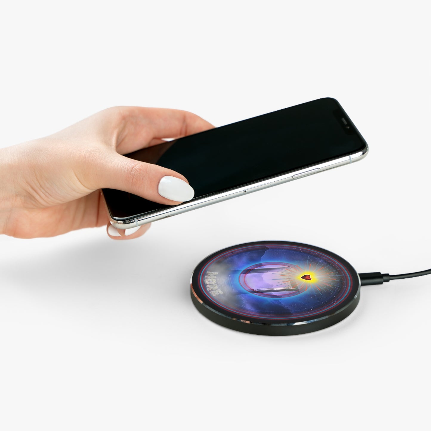 The Flow - Wireless Lumpy Donut Chargers - "The More Charitable Wireless Donut Charger" - vivid black/blue pic donut w/black background - [*charitable donut]