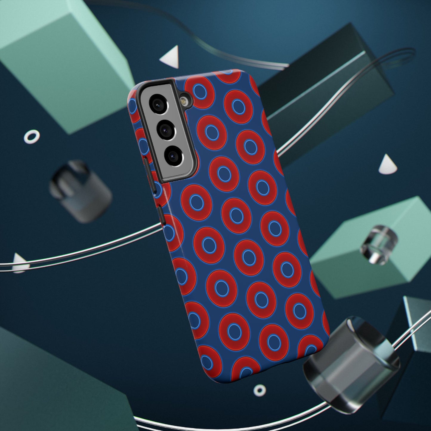 Impact-Resistant Lumpy Donut Case - red vivid donut print w/Atlantic navy blue background