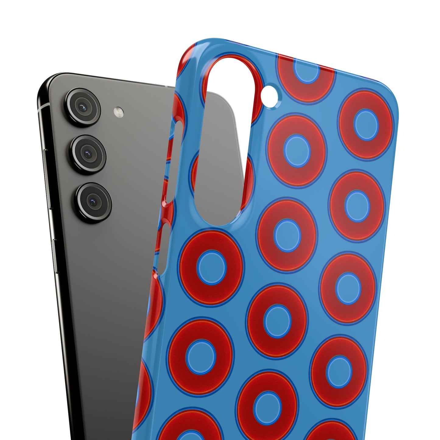 Lumpy Donut Snap Case - red vivid donut print w/light steel blue background