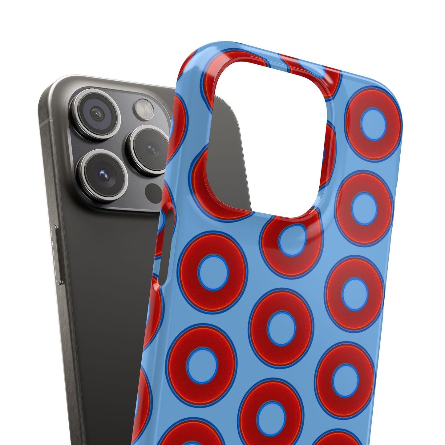 Lumpy Donut Snap Case - red vivid donut print w/light blue background
