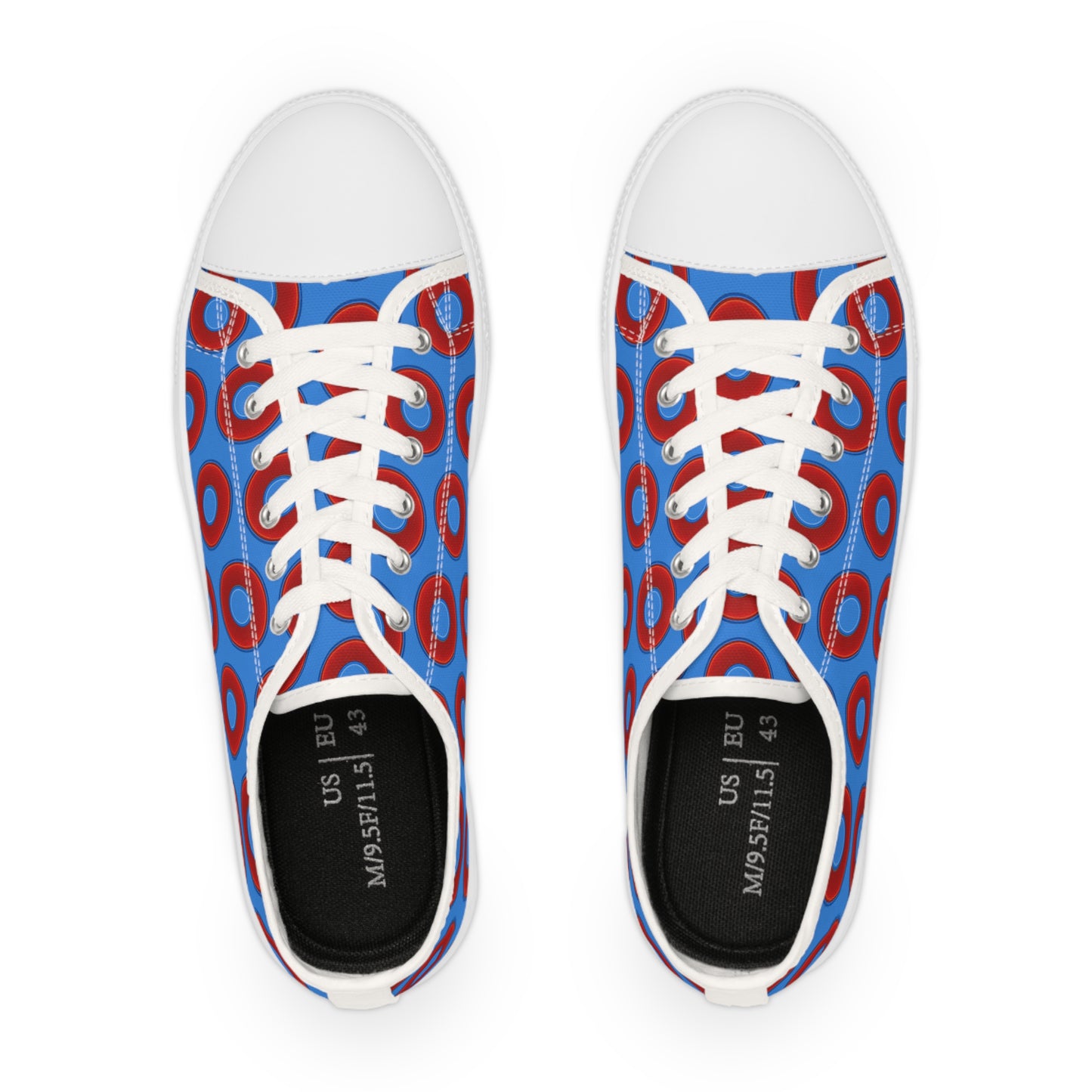 Men's - Low Top Chuck Taylors - large vivid red donut print w/light royal blue background