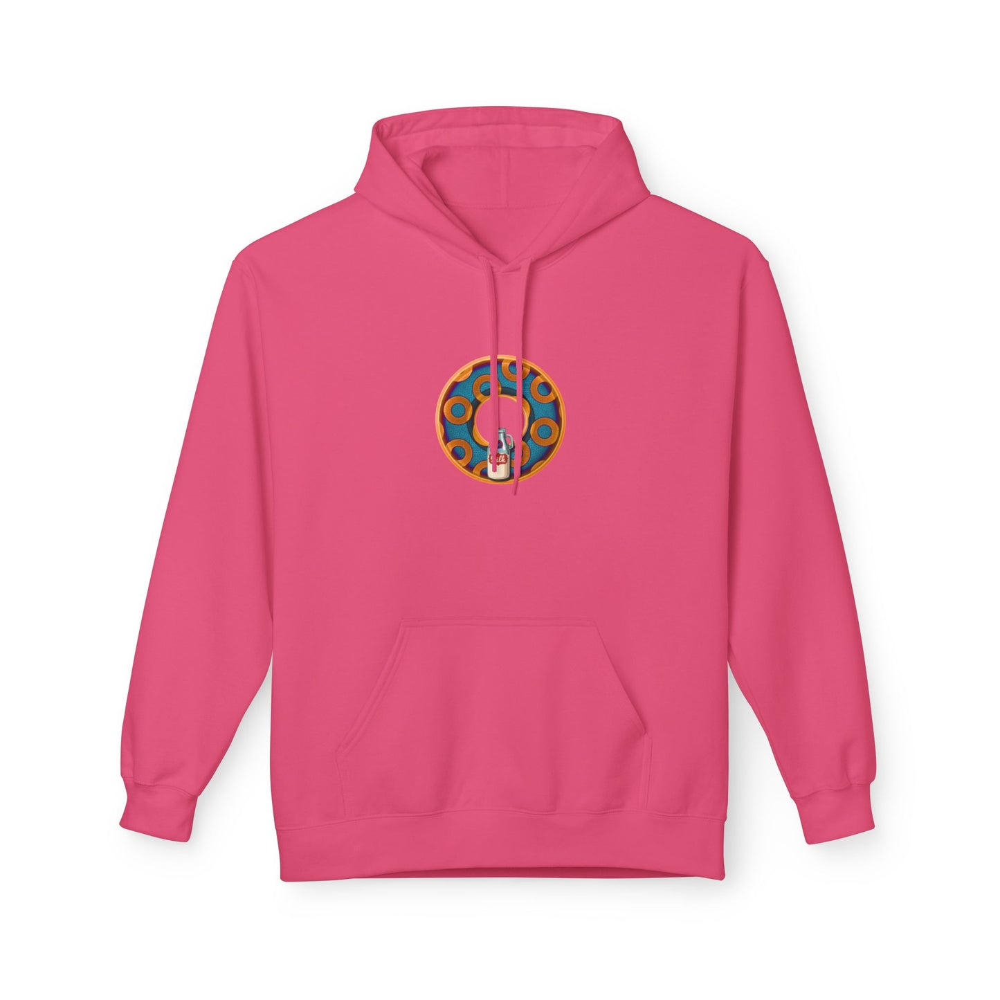 Fleece Harry Hoodies [Midweight Soft-style] - "Wooked Cream Dairy - YEMSG Donut" - blue/orange rustic paradox donut - variant 4