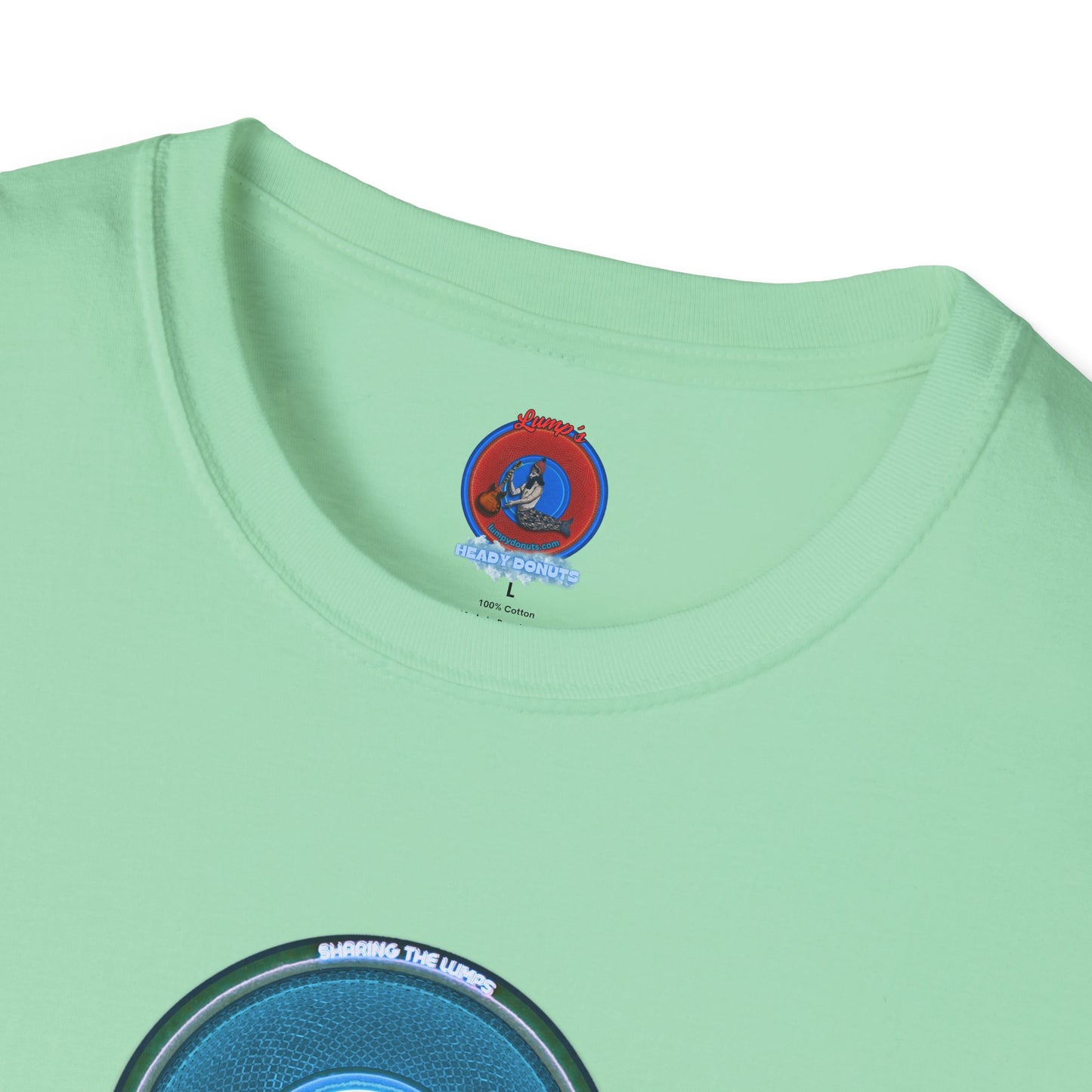 Classic Donut Tee - Unisex Soft-Style - "Lumpy Collective Donut" - aquamarine blue/green lumpy donut - variant 3