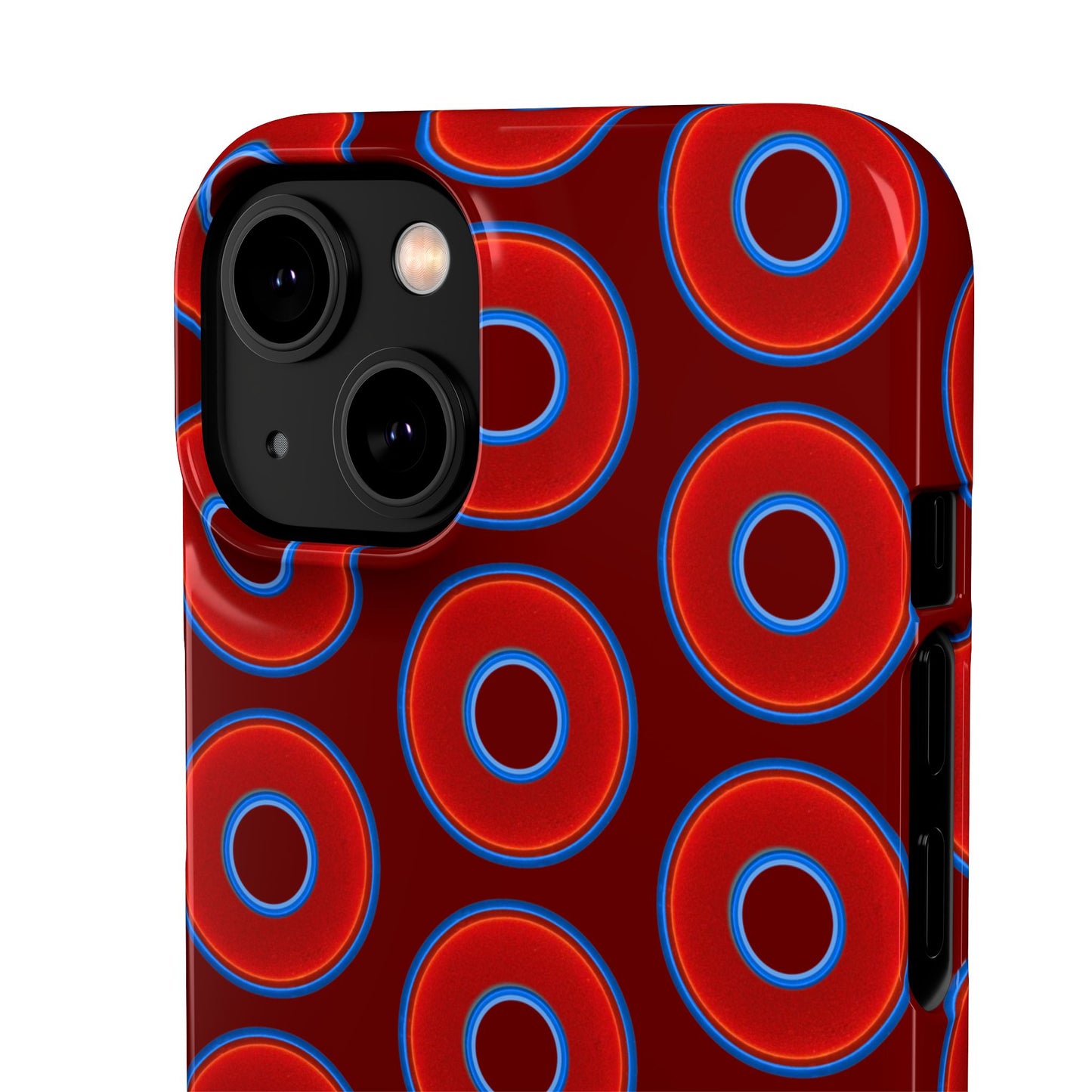 Lumpy Donut Snap Case - red vivid donut print w/dark red background