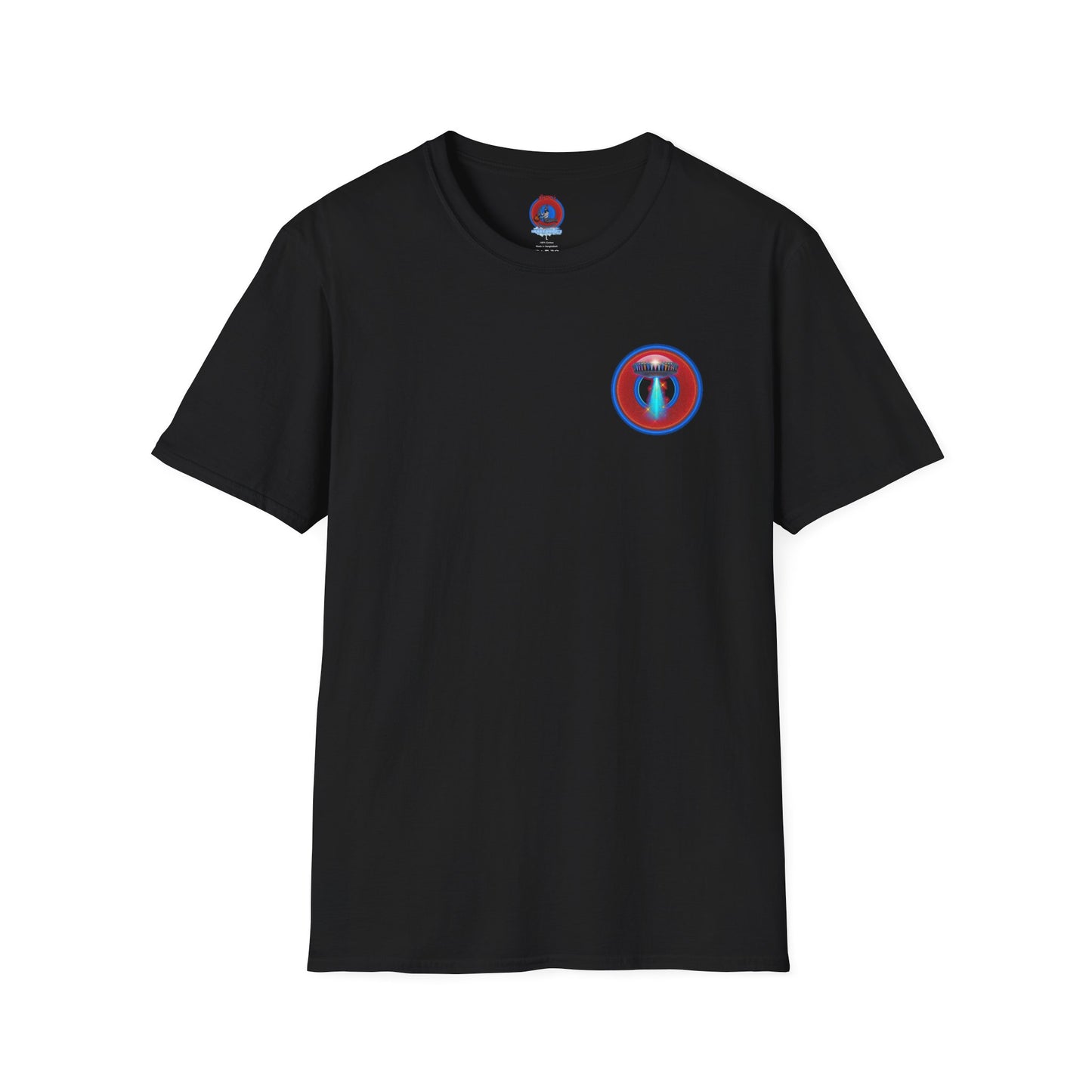 Classic Donut Tee - Unisex Soft-Style - "Donuts now Served on the Mothership" - red/blue donut