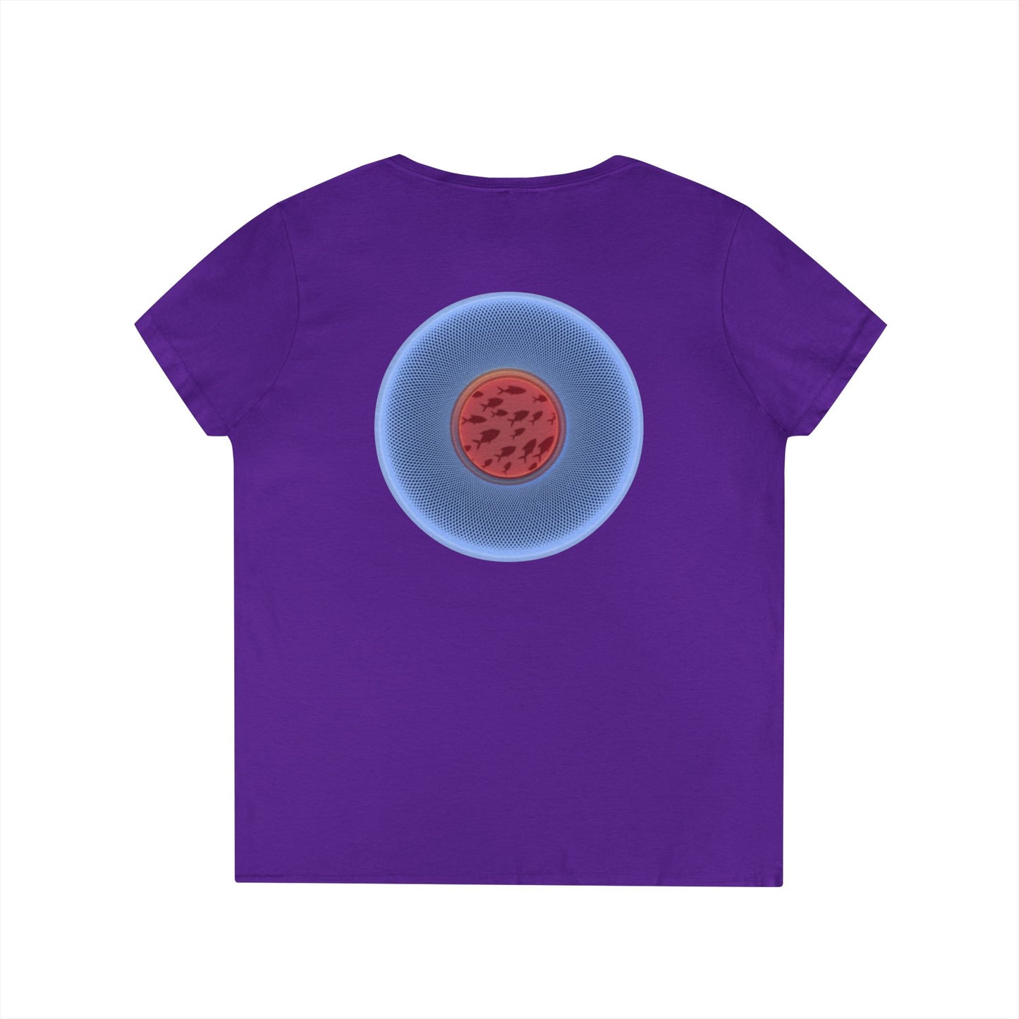 Women's Donut V-Neck Tee - "If I'm Swimming By" - variant 2 - blue/red phatty donut w/