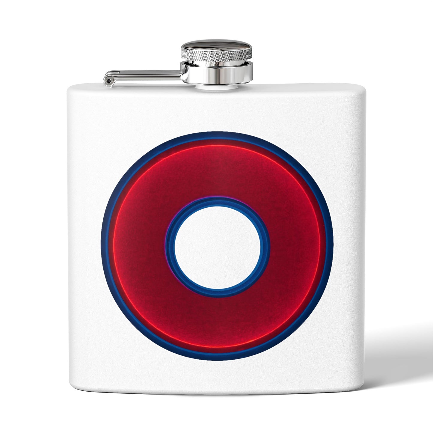 Lump's Donut Flask 6 oz - Vivid red/dark blue donut - [*w/your choice of 8 backgrounds]