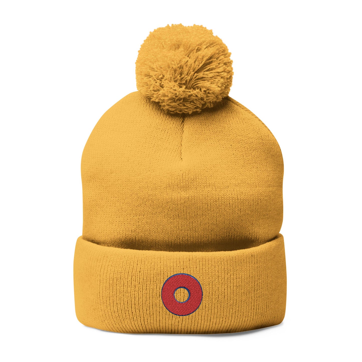 Embroidered Donut Beanie -w/pom pom