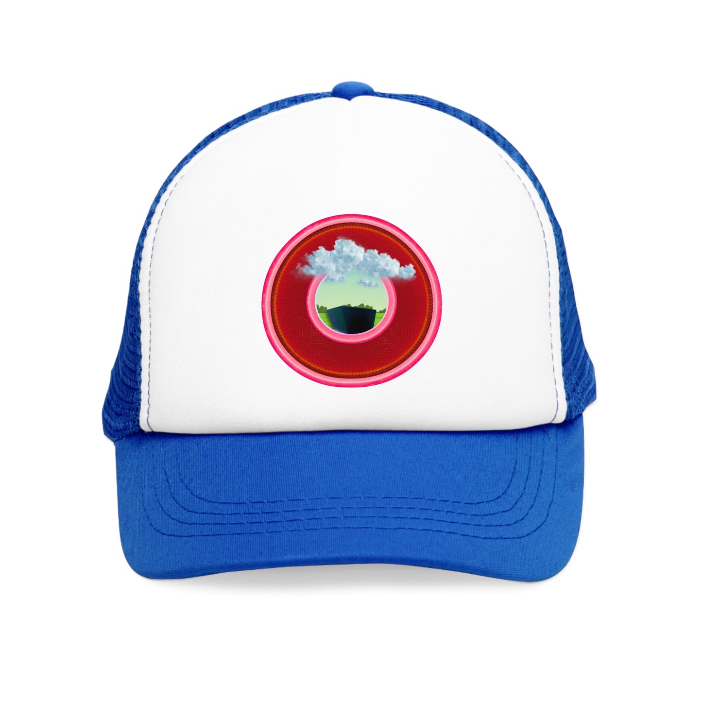 Lumpy Trucker Hat - "Got Rhombus?" - variant 2 - red/pink donut