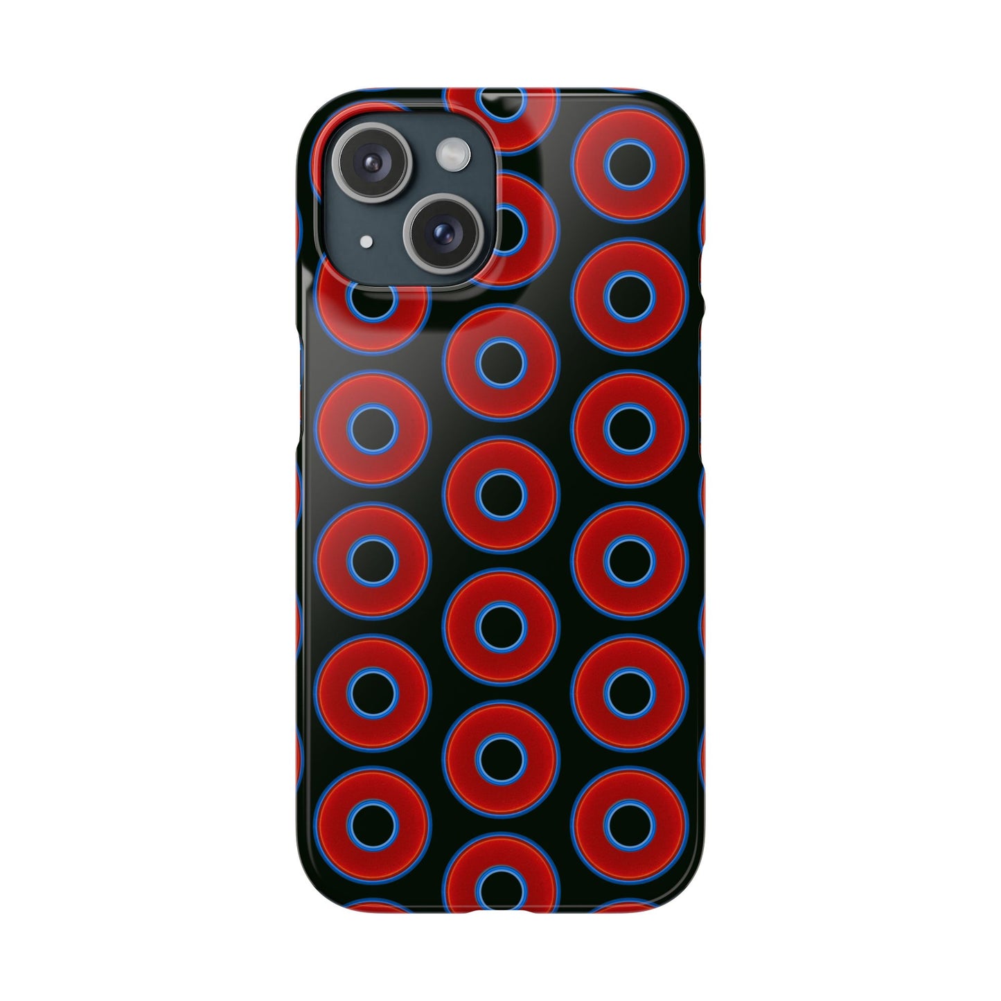 Lumpy Donut Snap Case - red vivid donut print w/midnight moss green background