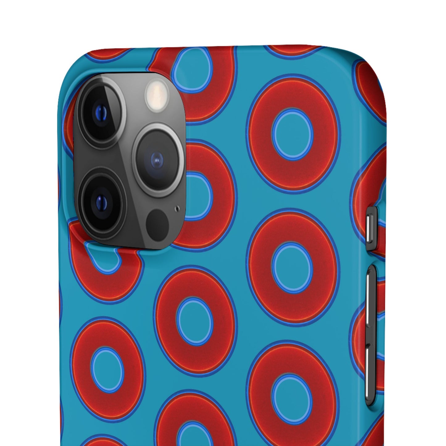 Lumpy Donut Snap Case - red vivid donut print w/aquamarine blue background