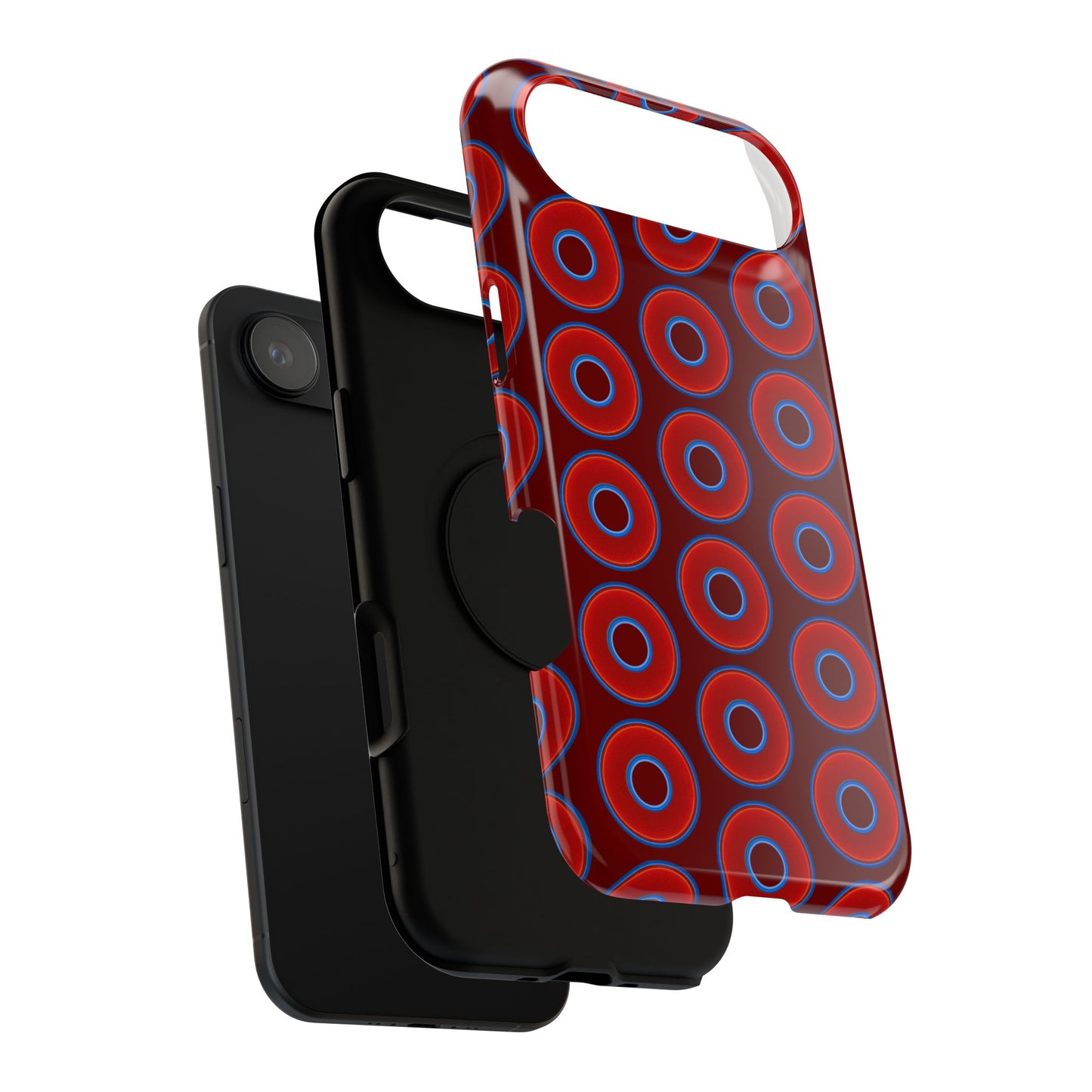 Impact-Resistant Lumpy Donut Case - red vivid donut print w/dark red background
