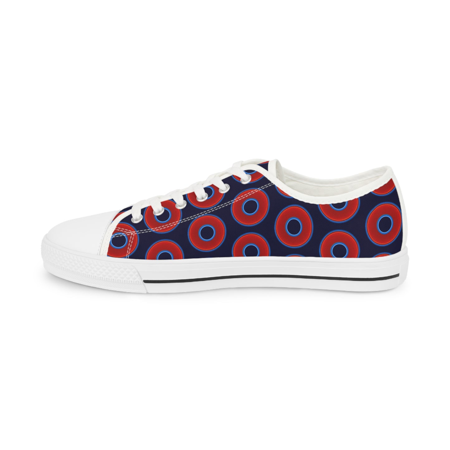Men's - Low Top Chuck Taylors - large vivid red donut print w/midnight blue background