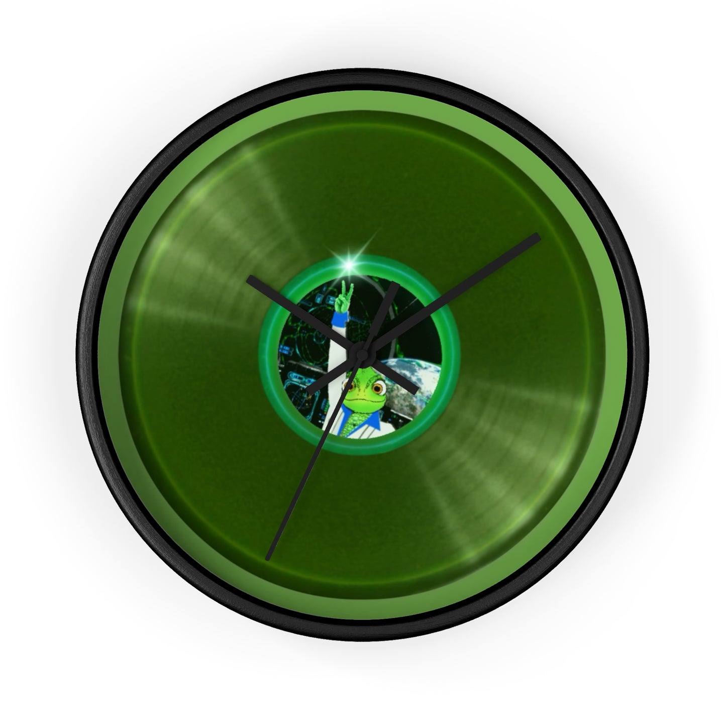 Lumpy Wall Clock - "Rutherford's Staying Alive Donut Clock" - variant 2 green vivid donut w/light green background