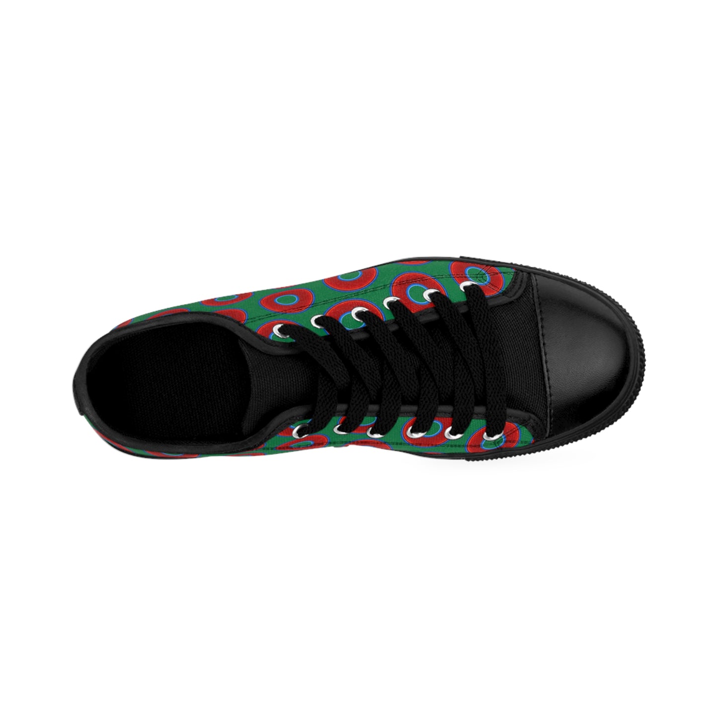 Men's Cushiony Convectors - Low Top - large red vivid donut print w/green background