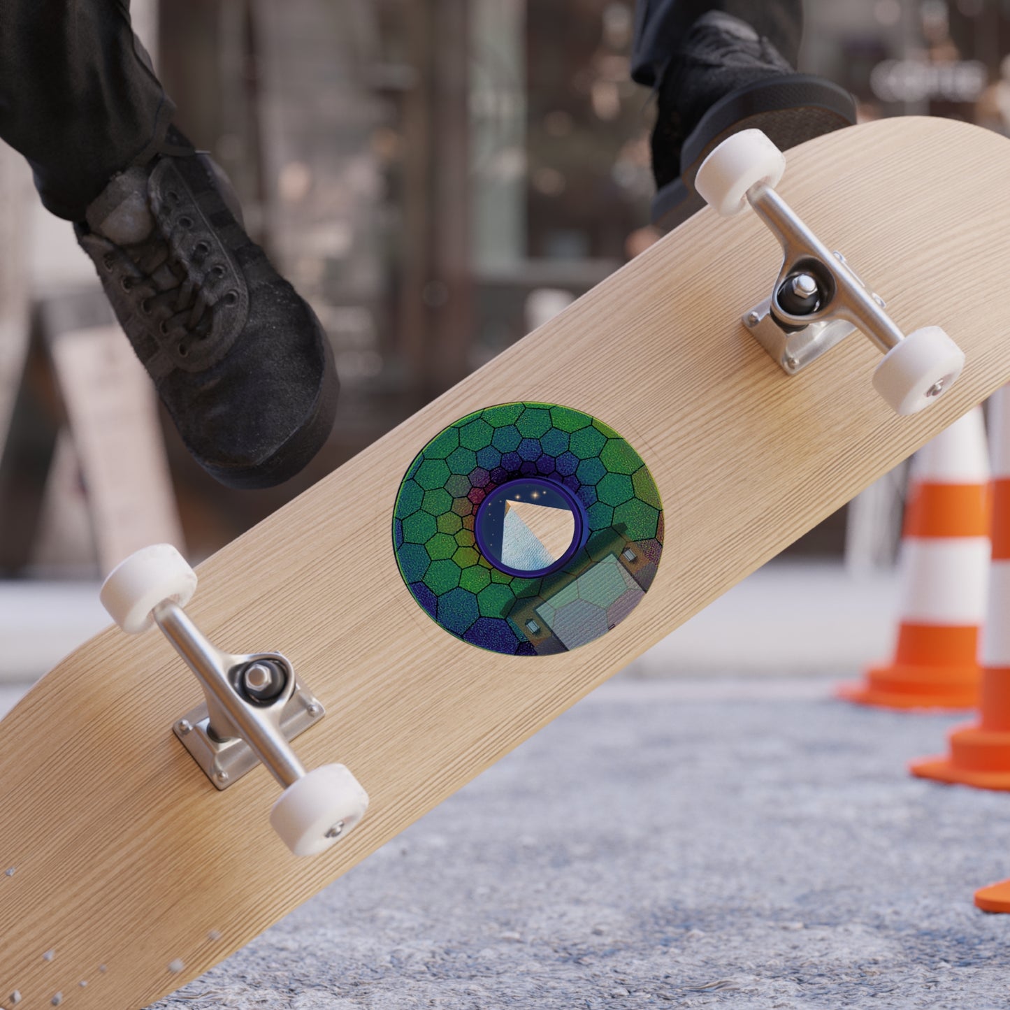 Donut Bumper/Outdoor Sticker - "Limestone Donuts so Large" - series 1.0 - variant 6 - green hexadonut w/garage - [Die-Cut] 6"x 6"