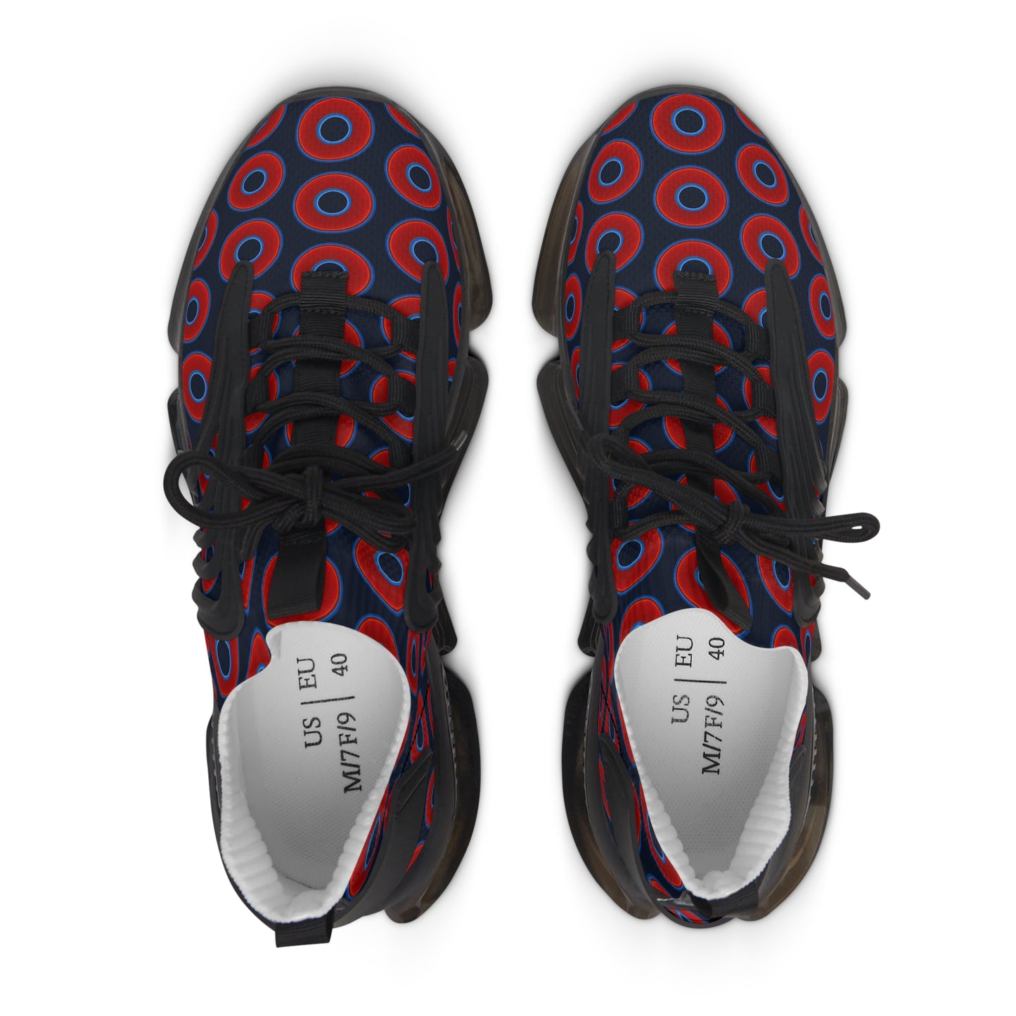 Women's Donut Kicks - red vivid donut print w/dark teal elite blue background