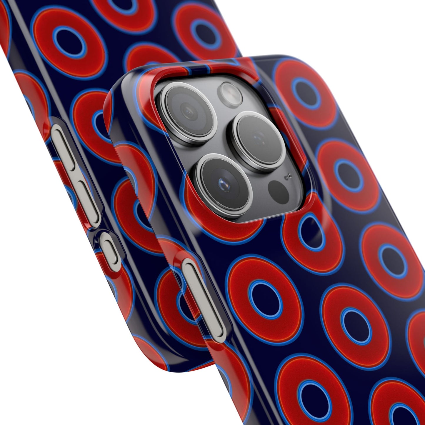 Lumpy Donut Snap Case - red vivid donut print w/midnight blue background