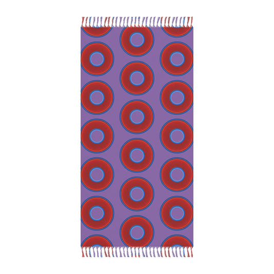 Oversized Lumpy Beach Towel - vivid red donuts w/purple background