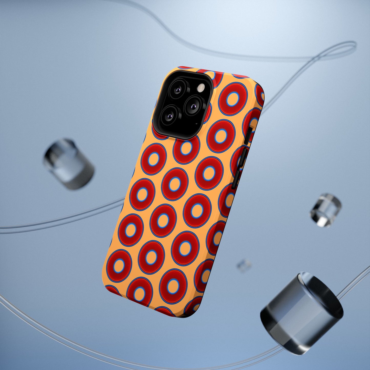 Impact-Resistant Lumpy Donut Case - red vivid donut print w/creamsicle orange background