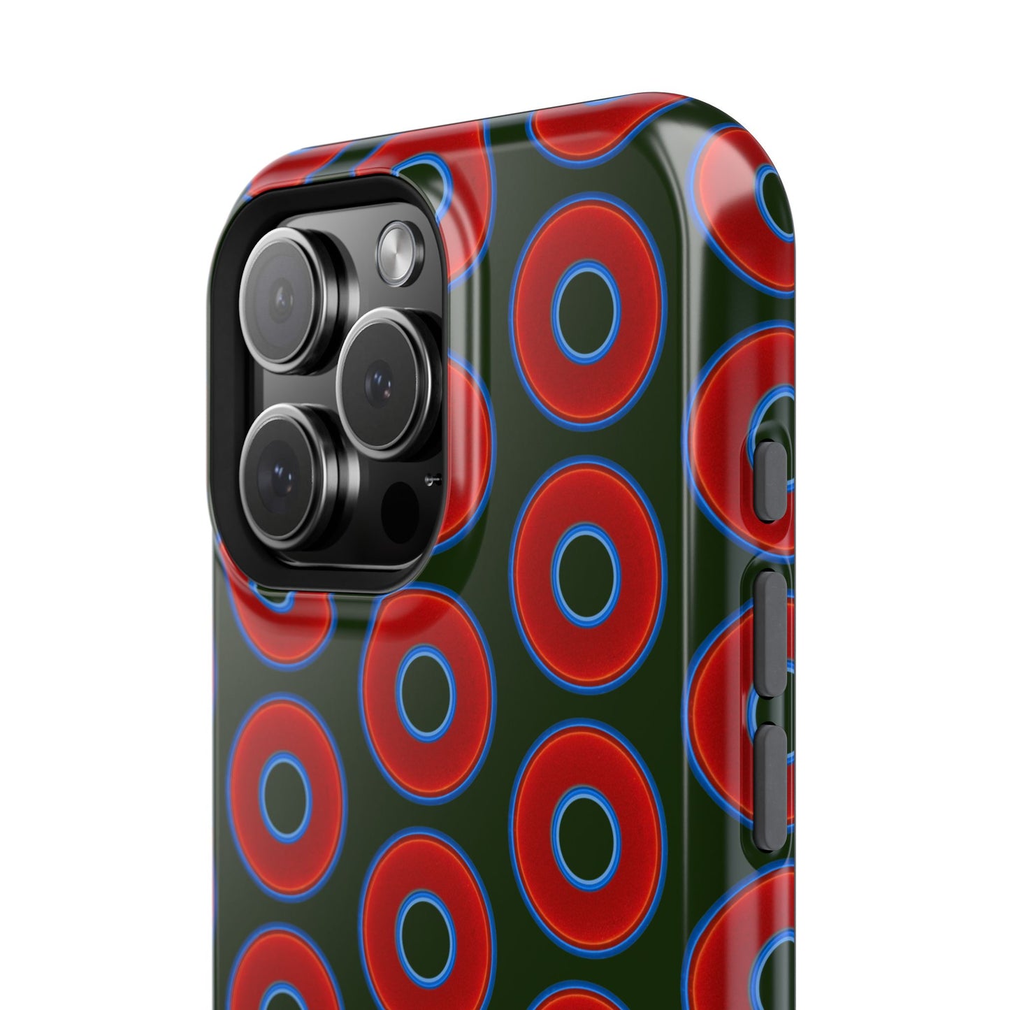 Impact-Resistant Lumpy Donut Case - red vivid donut print w/deep forest green background