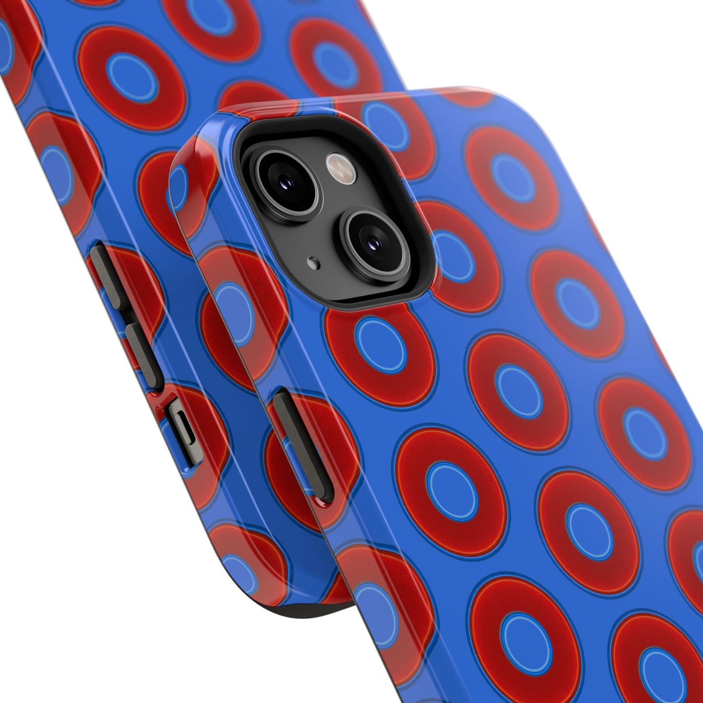Impact-Resistant Lumpy Donut Case - red vivid donut print w/medium royal blue background