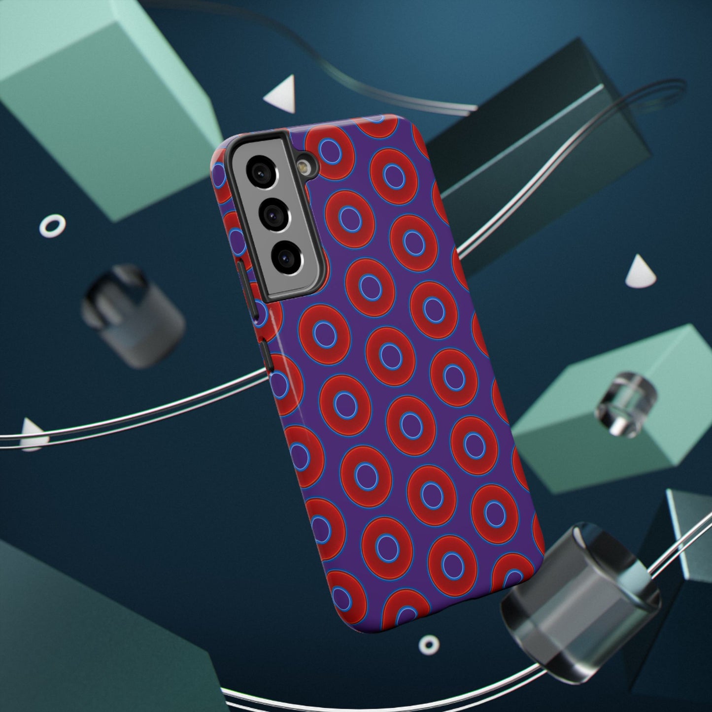 Impact-Resistant Lumpy Donut Case - red vivid donut print w/dark purple background