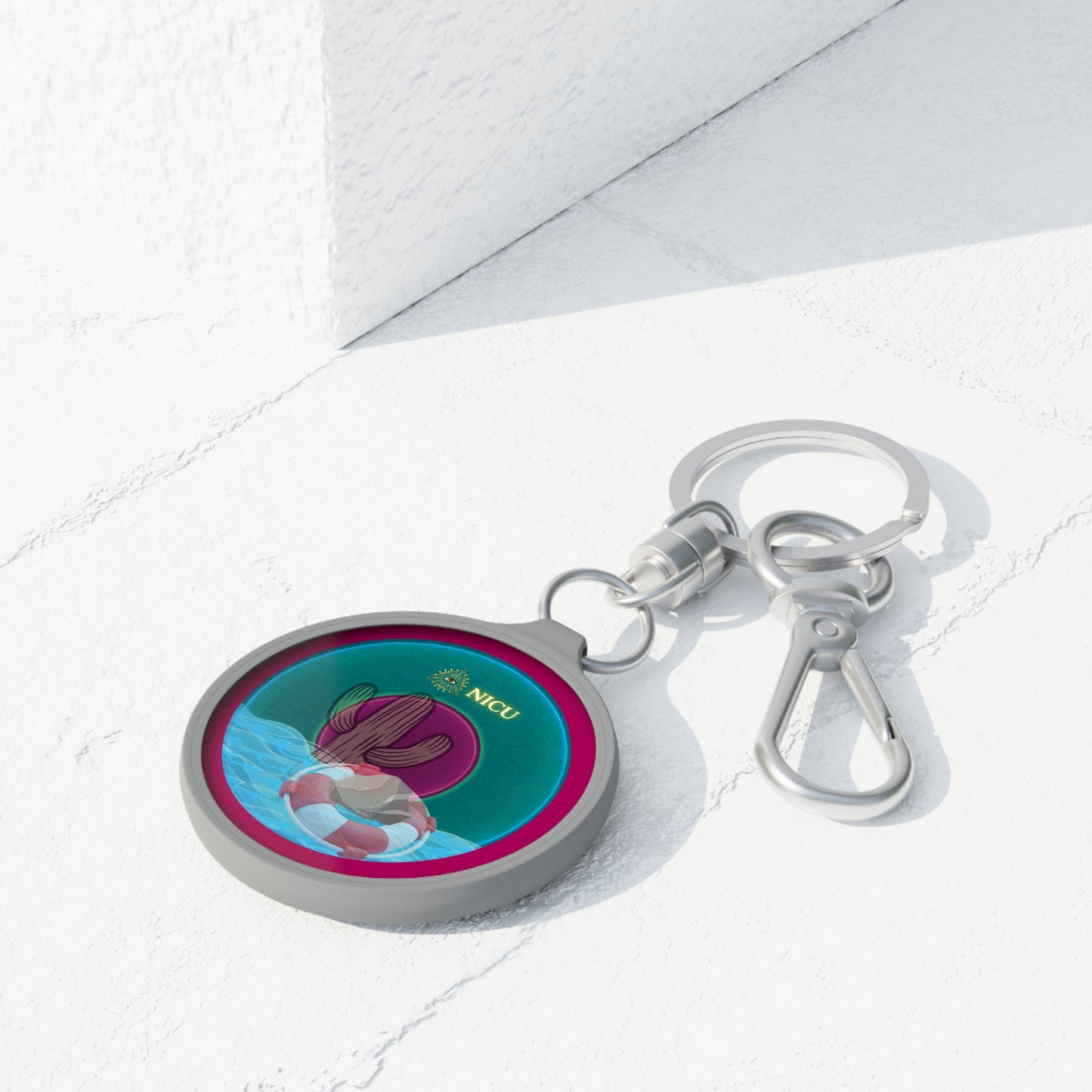 Lumpy Donut Keychain - "The Donut that Conveys " - series 1.0 - teal glowing donut