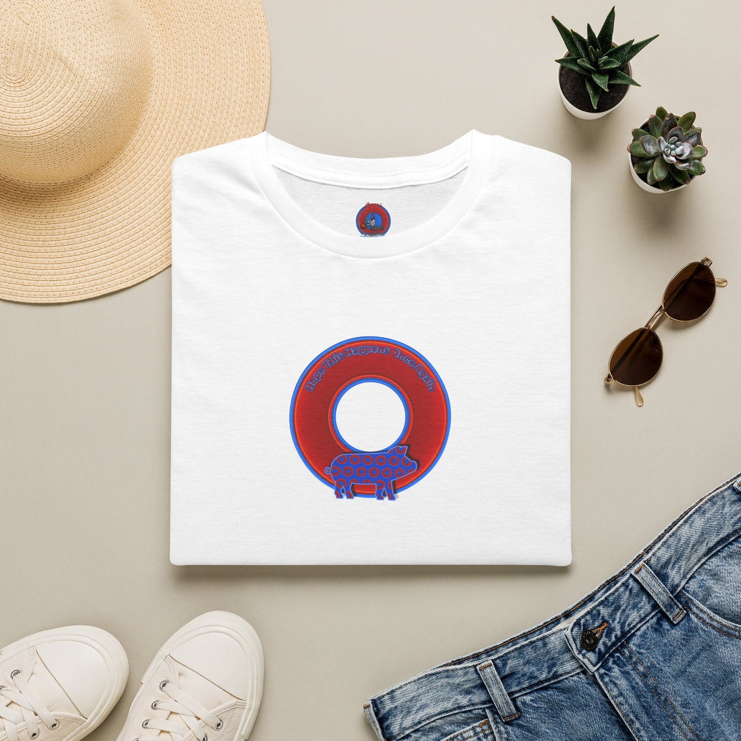 Classic Donut Tee - Unisex Soft-Style - "Guyute's Ugly Donut" - vivid red/blue donut - variant 2