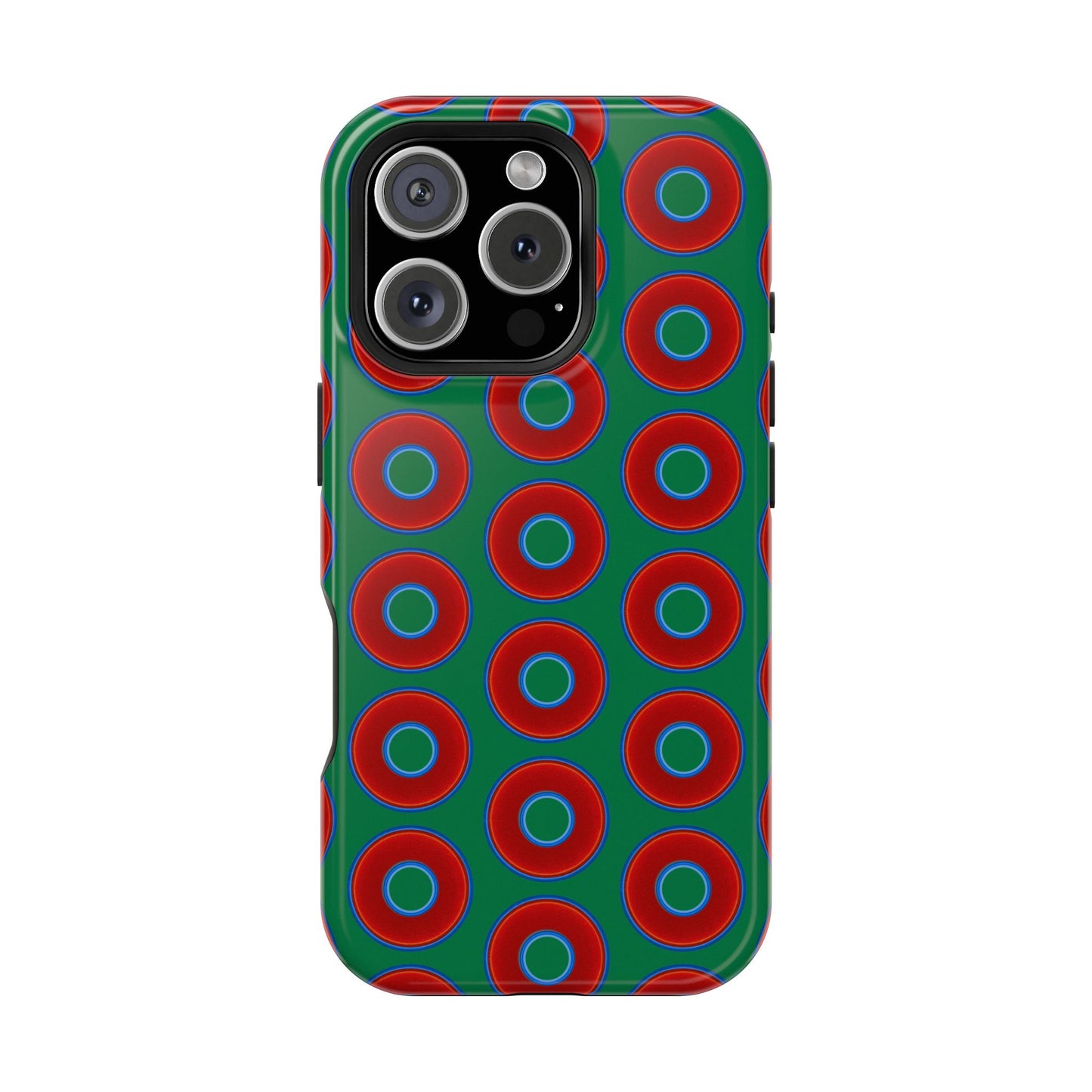 Impact-Resistant Lumpy Donut Case - red vivid donut print w/green background