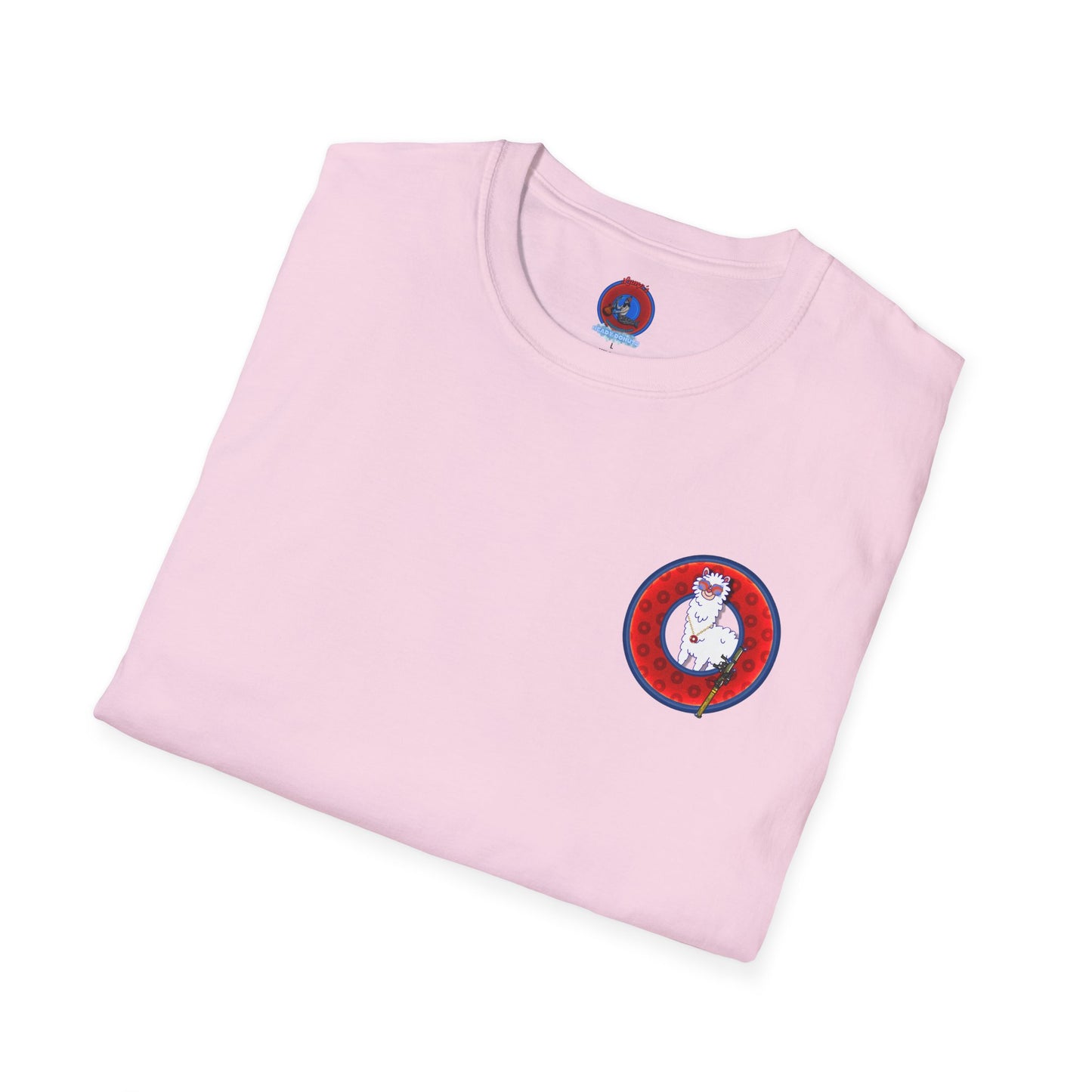 Classic Donut Tee - Unisex Soft-Style - "Medium Paced Llama Donut" - red/blue widemouthed paradox donut