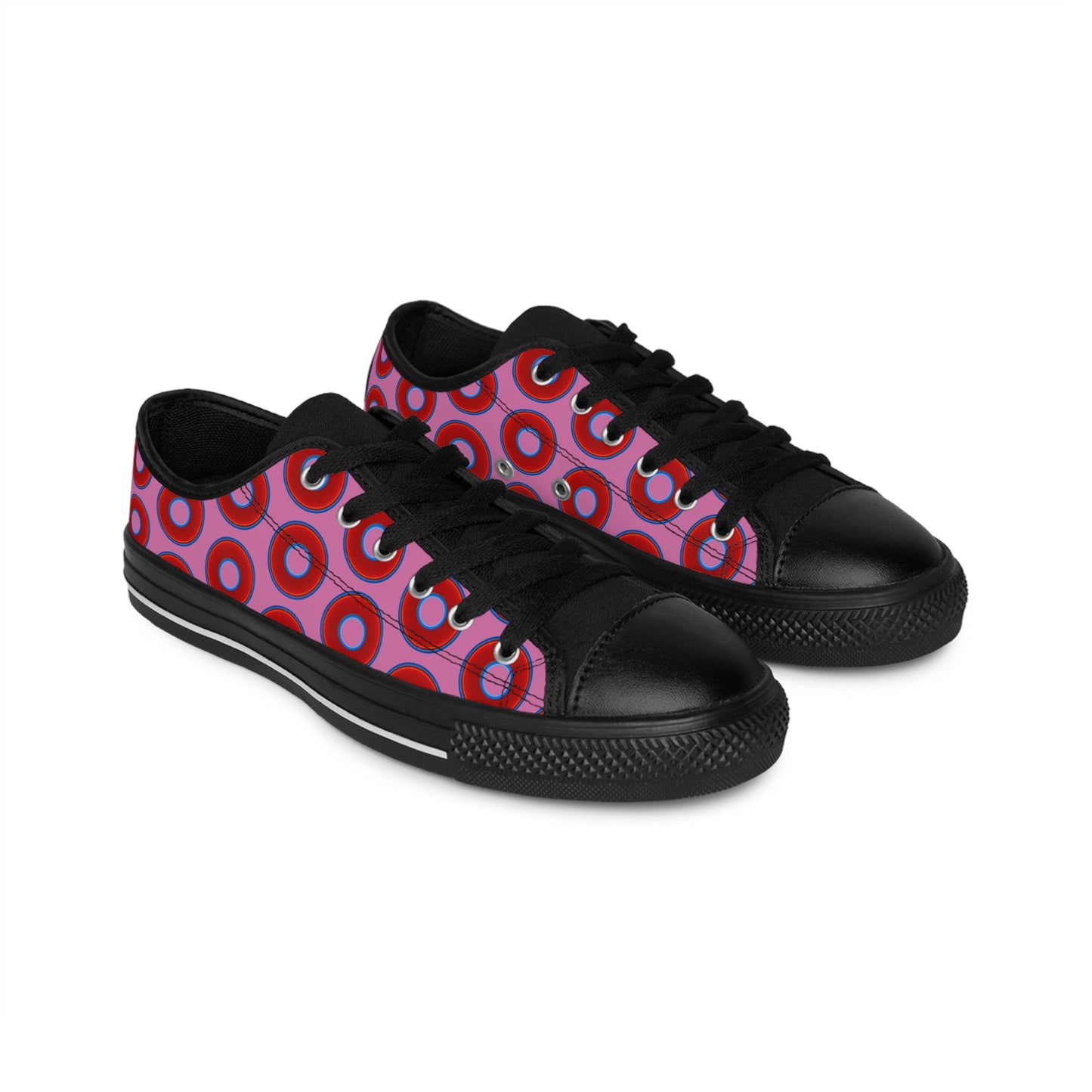 Men's Cushiony Convectors - Low Top - large red vivid donut print w/light pink background