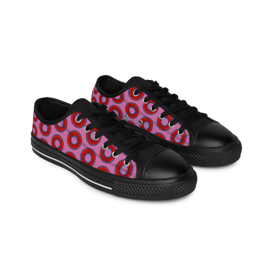 Men's Cushiony Convectors - Low Top - large red vivid donut print w/light pink background