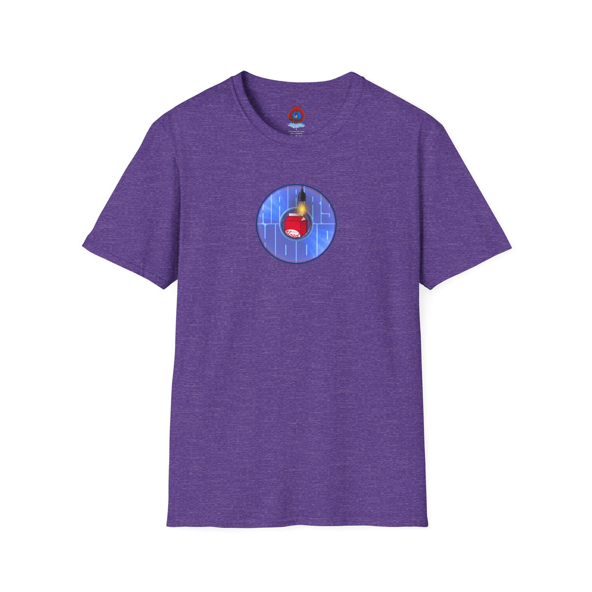 Classic Donut Tee - Unisex Soft-Style - "Harry Left His Donut Shirt" - series 1.0  - variant 4 - purple/blue donut - w/milk & light on
