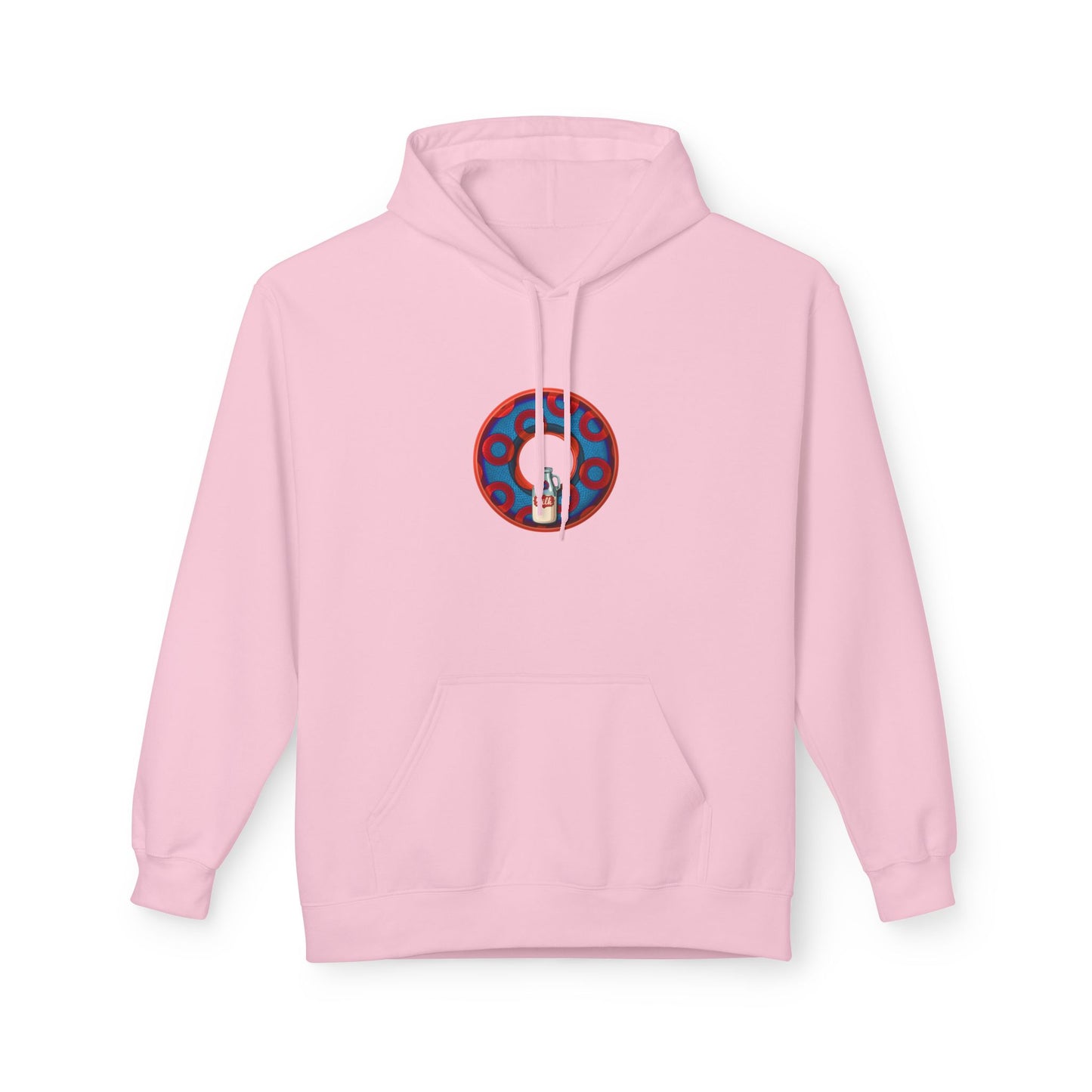 Fleece Harry Hoodies [Midweight Soft-style] - "Wooked Cream Dairy - YEMSG Donut" - blue/red rustic paradox donut - variant 1