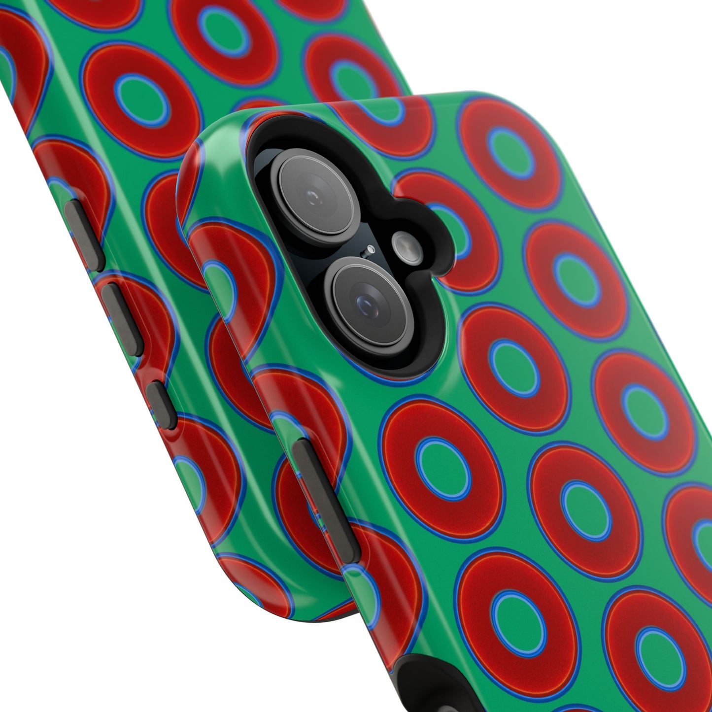 Magnetic Tough Donut Case - red vivid donut print w/jade green background