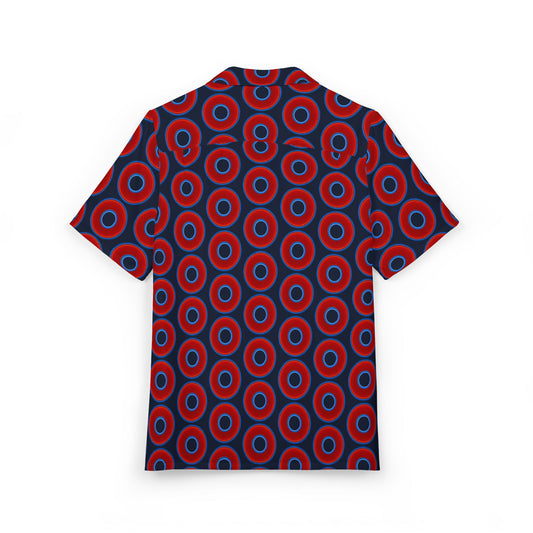 Wilson's 'Epic Hawaiian-Punch' Shirt - vivid red donut print w/dark teal elite blue background [unisex]