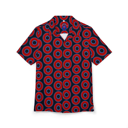 Wilson's 'Epic Hawaiian-Punch' Shirt - vivid red donut print w/blue charcoal background [unisex]