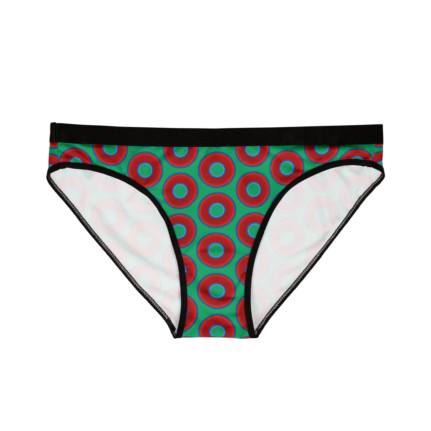 Lumpy Donut Underwear - vivid red donut print w/jade green background