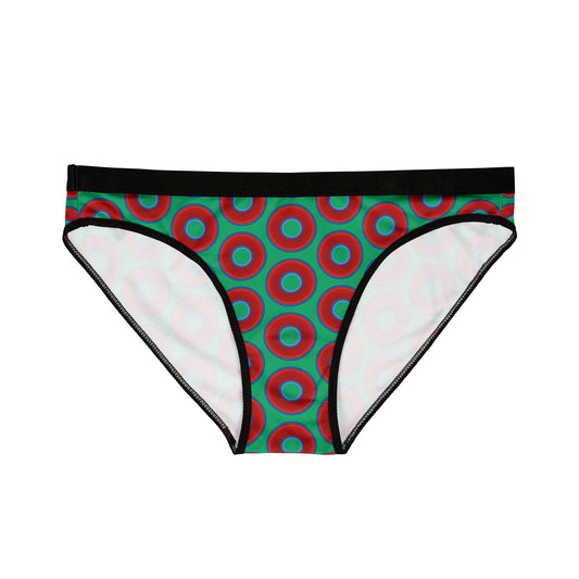 Lumpy Donut Underwear - vivid red donut print w/jade green background