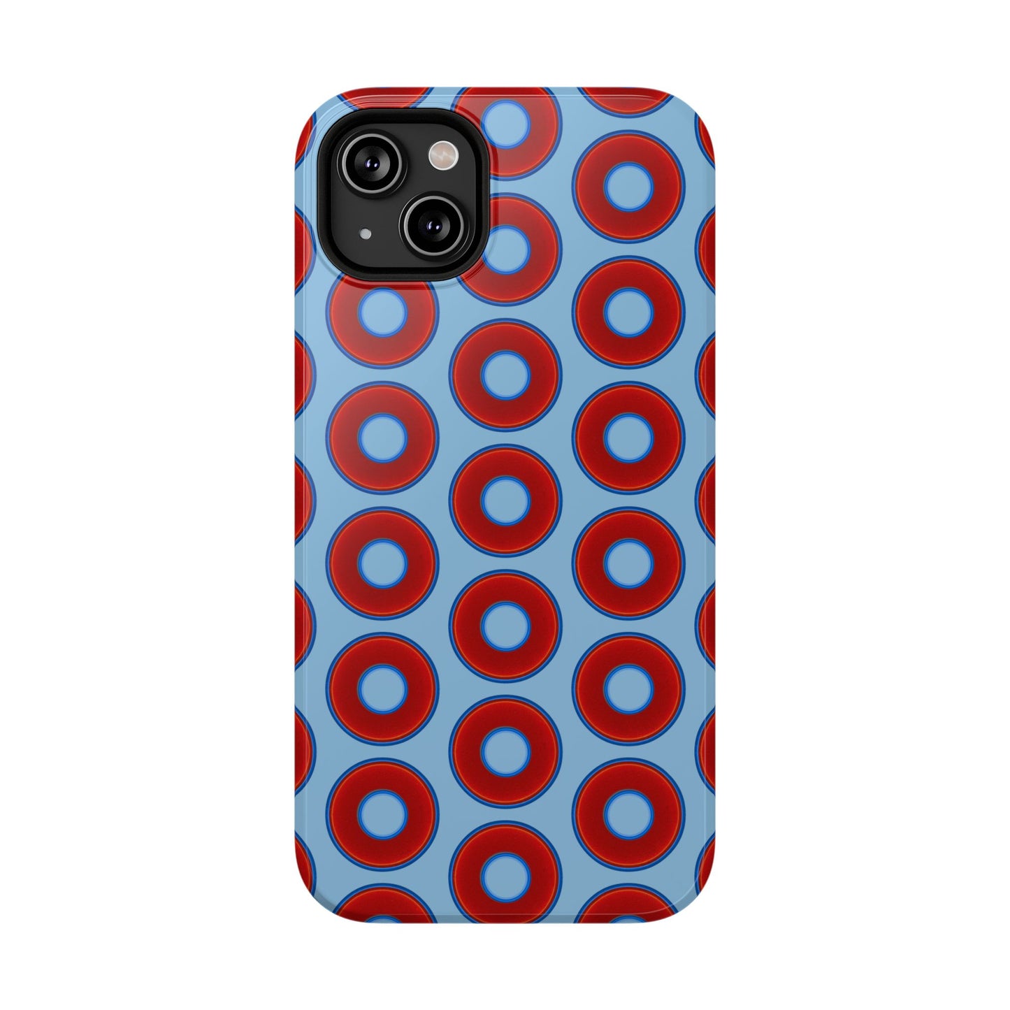 Impact-Resistant Lumpy Donut Case - red vivid donut print w/sky blue background