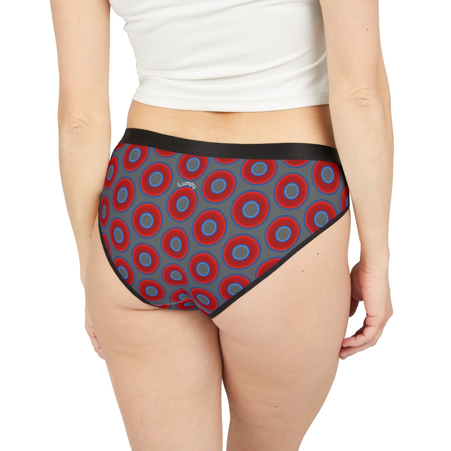 Lumpy Donut Underwear - vivid red donut print w/dark gray background