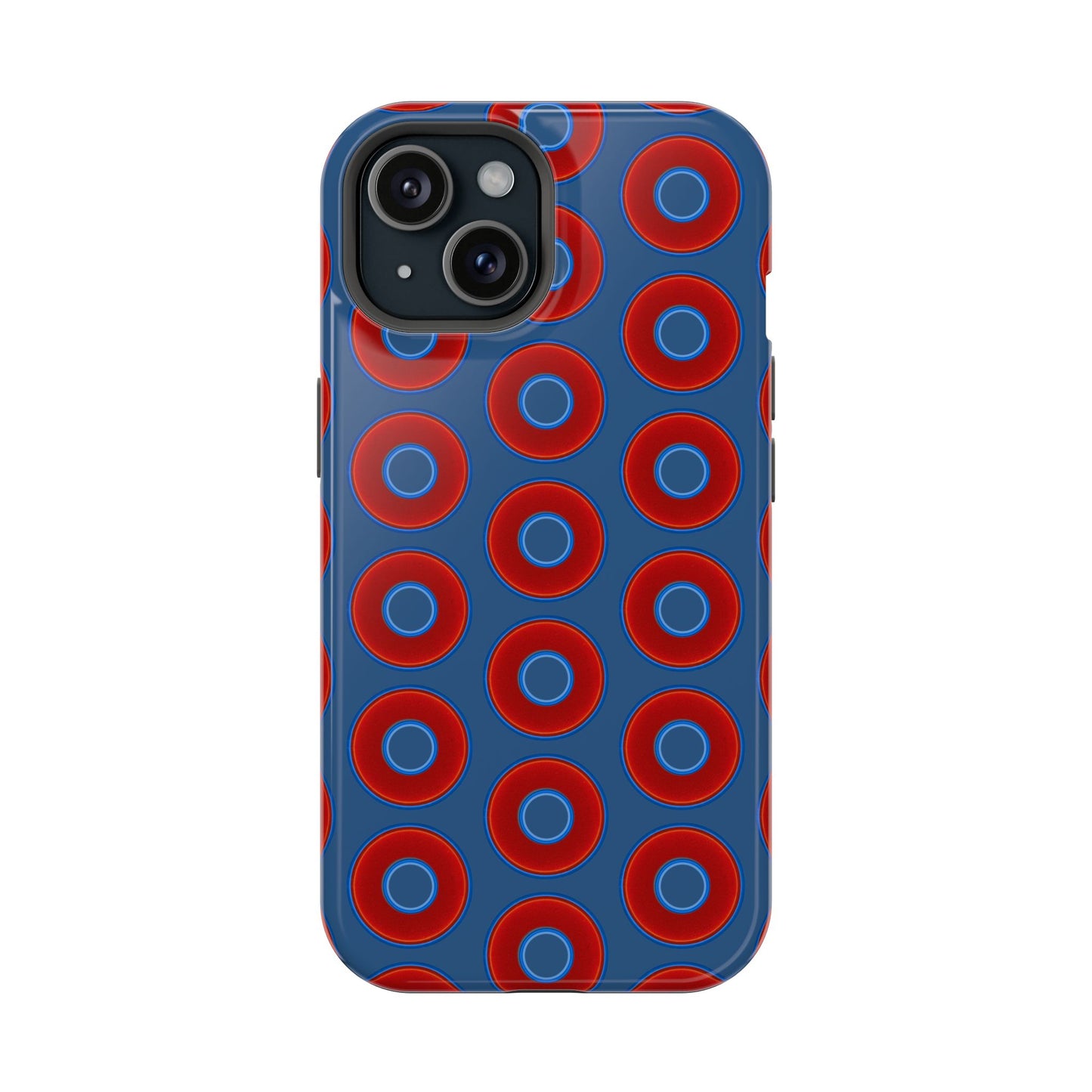 Impact-Resistant Lumpy Donut Case - red vivid donut print w/light navy blue background