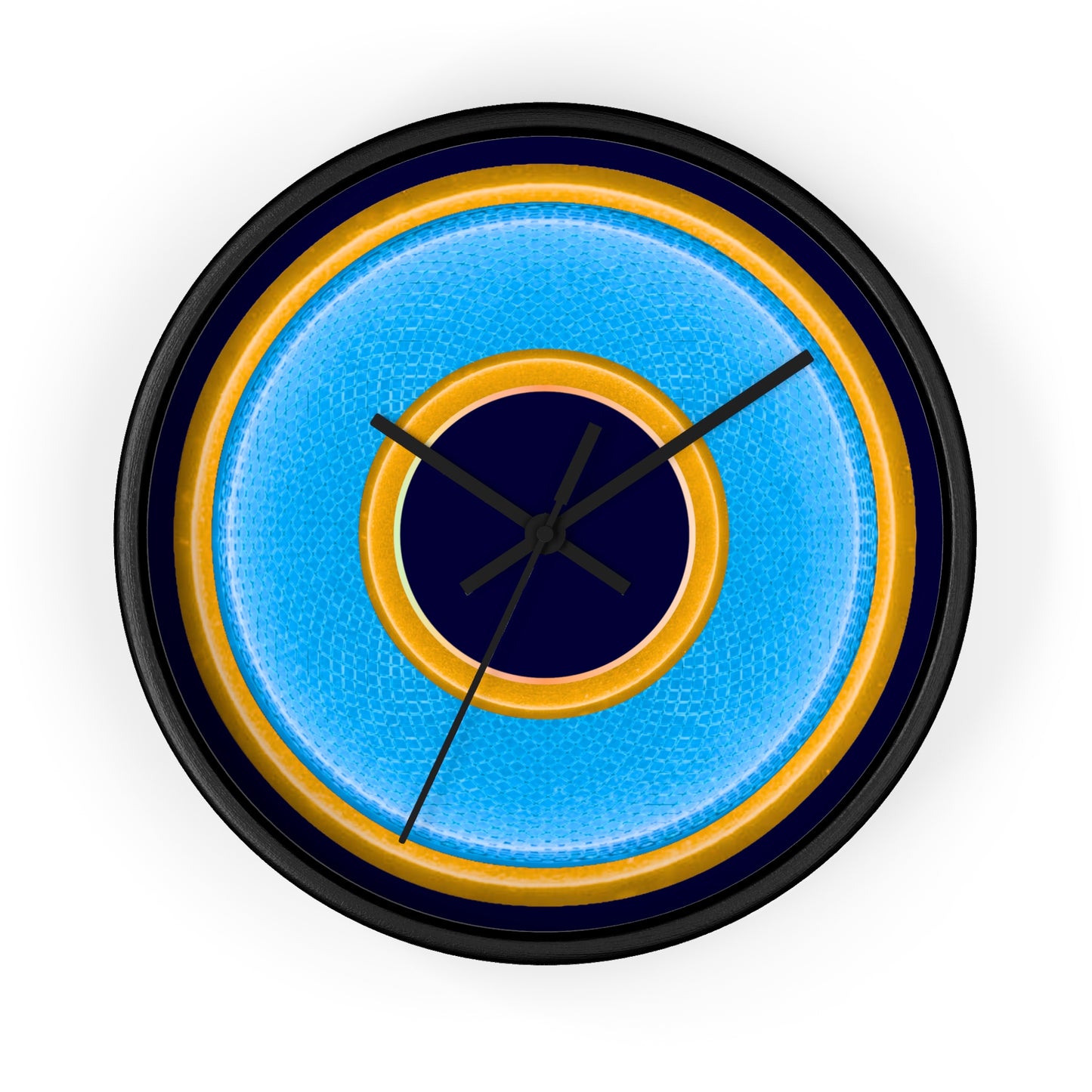 Lumpy Wall Clock - light blue rustic donut w/yellow edging - variant 7 w/midnight blue background