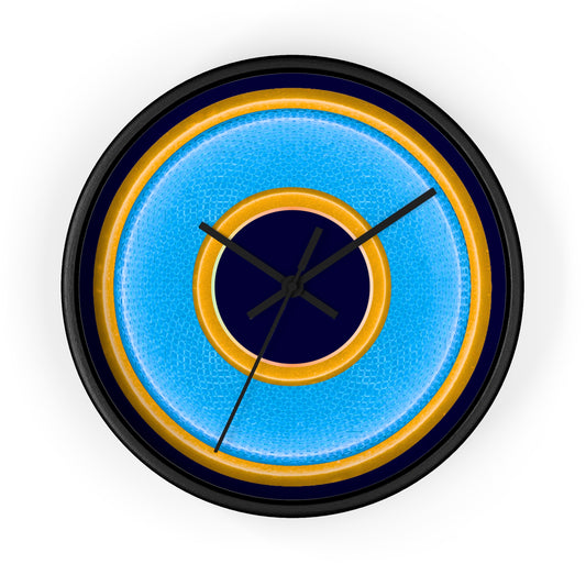 Lumpy Wall Clock - light blue rustic donut w/yellow edging - variant 7 w/midnight blue background