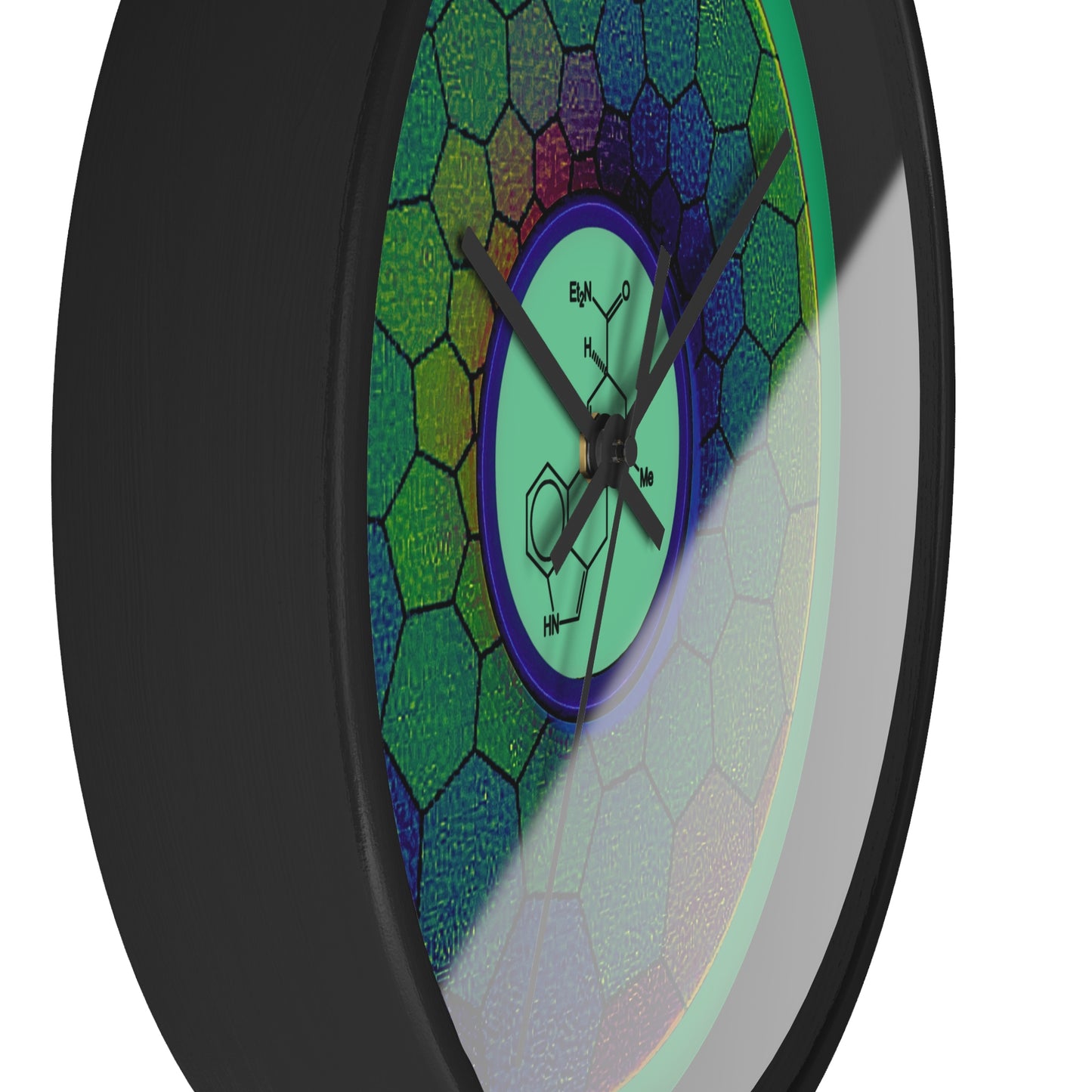 Lumpy Wall Clock - "Dr. Albert Hofmann's Donut" - variant 3 - green hexadonut w/jade green background