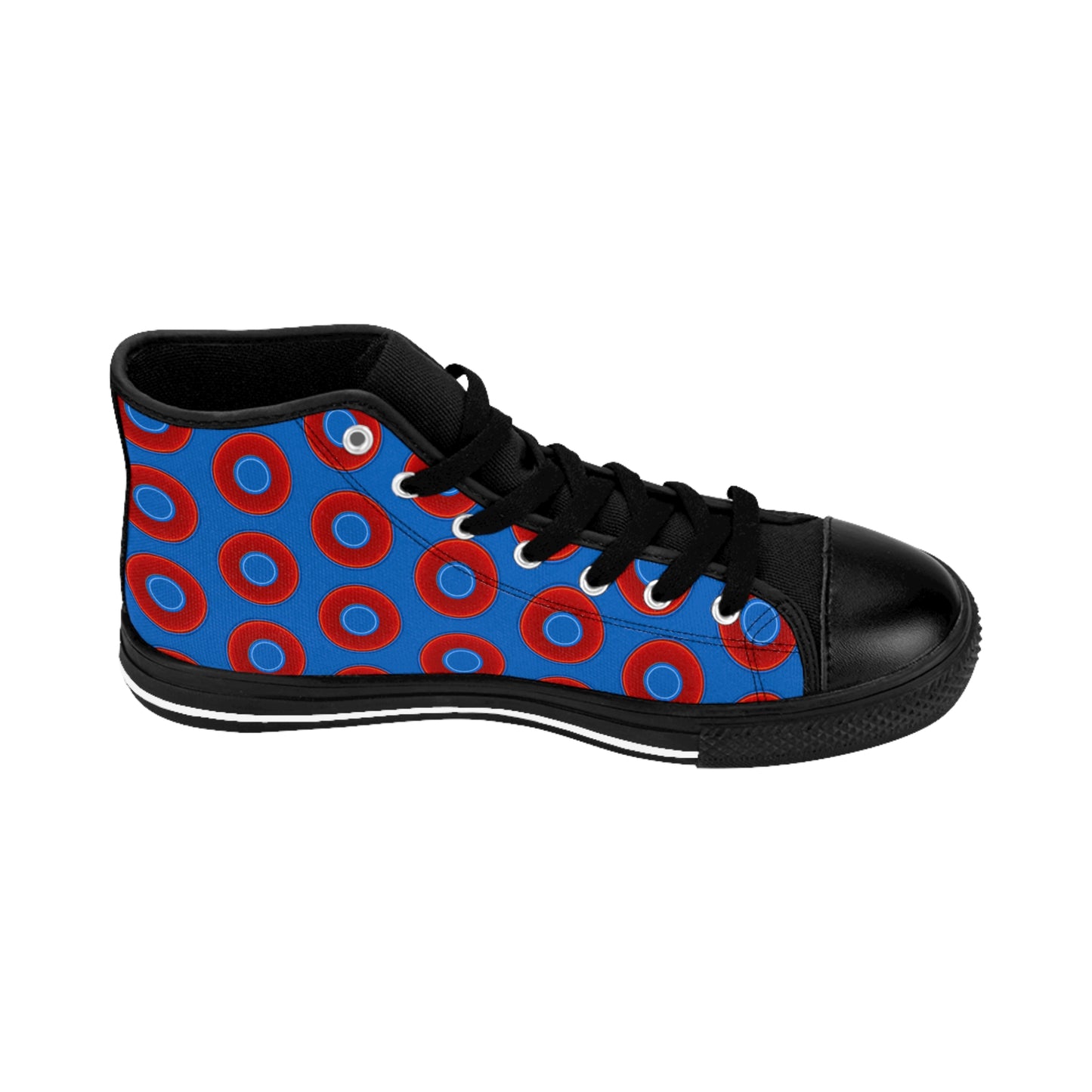 Cushiony Convectors - High Tops - red vivid donuts w/dark royal blue background