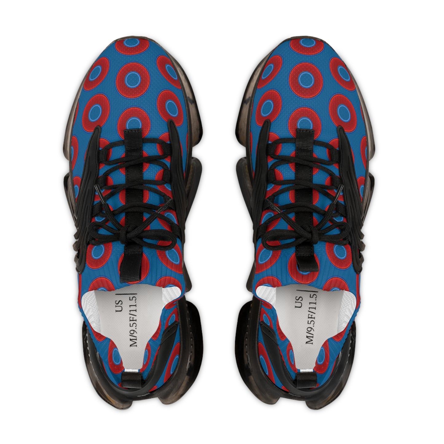Donut Kicks - red vivid donut print w/wavy navy blue background