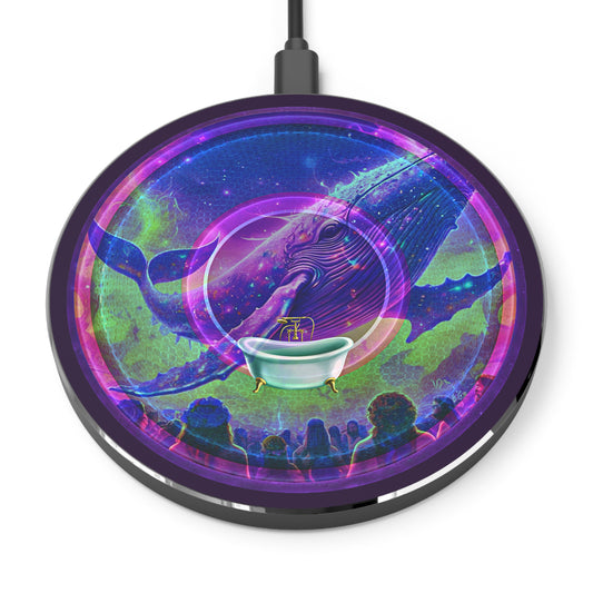 The Flow - Wireless Lumpy Donut Chargers - "Whale of a Good Wireless Charger" - vivid purple/green pic donut w/midnight purple background - variant 2